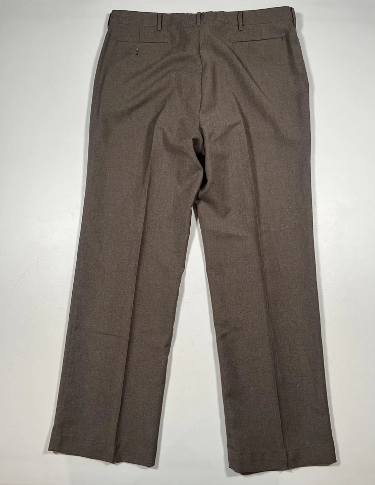 Calças sociais masculinas vintage Haggar 38x32 marrom mistura de lã feitas nos EUA 52906 - Imagem 2 de 4