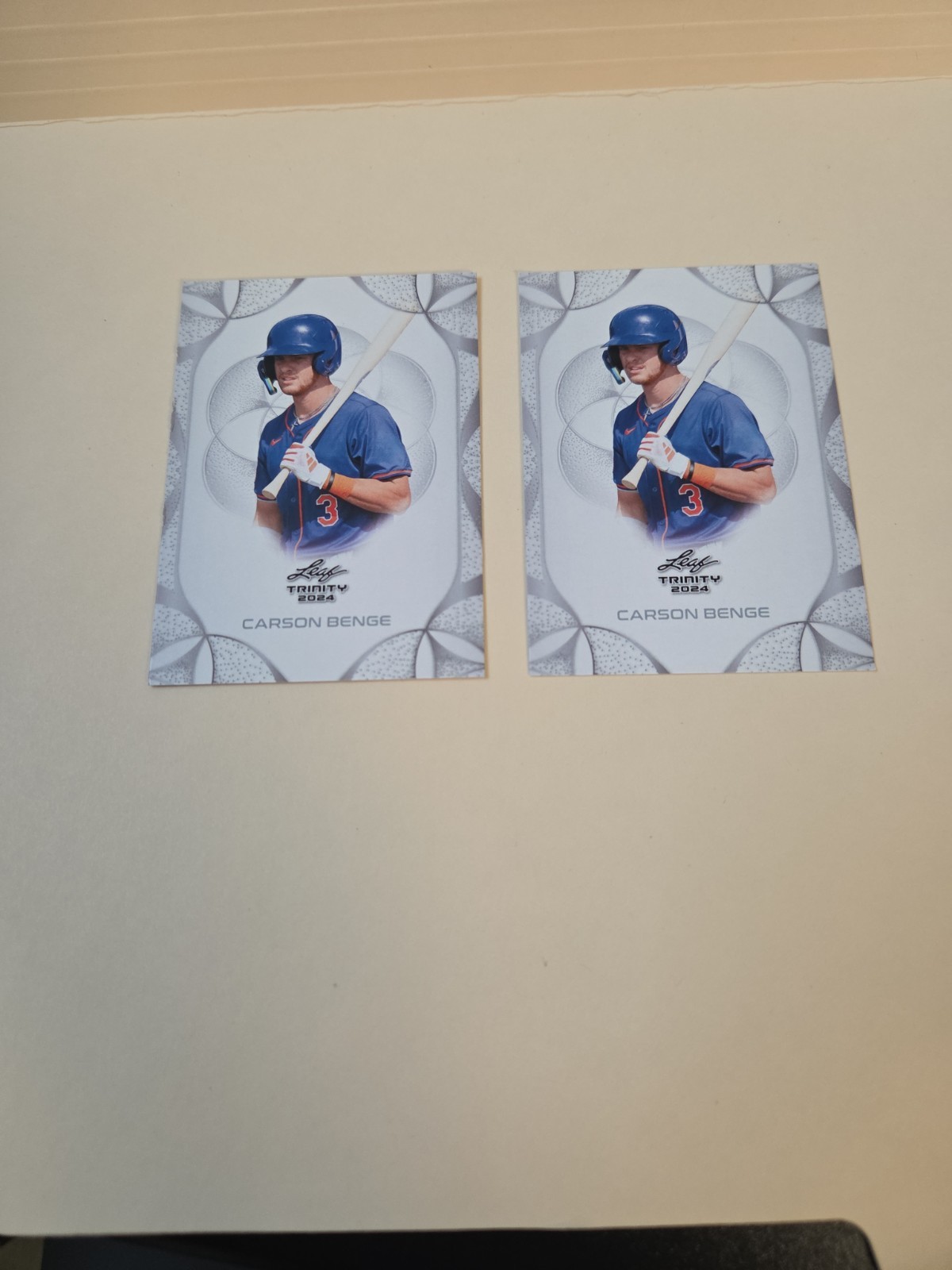 Carson Benge 2024 Leaf Trinity Mega Box #18 2 Card Lot