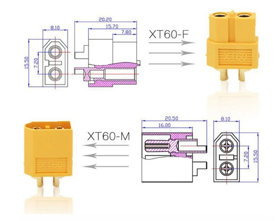 5 Pairs XT60 Connector Male Female Lipo Battery High Current Connector RC - Image 2 of 4