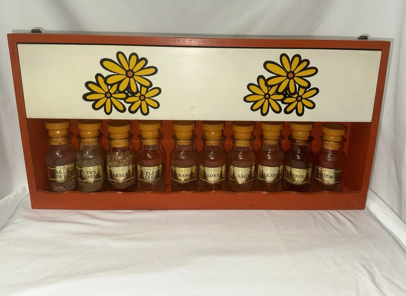 vintage wood spice rack with jars