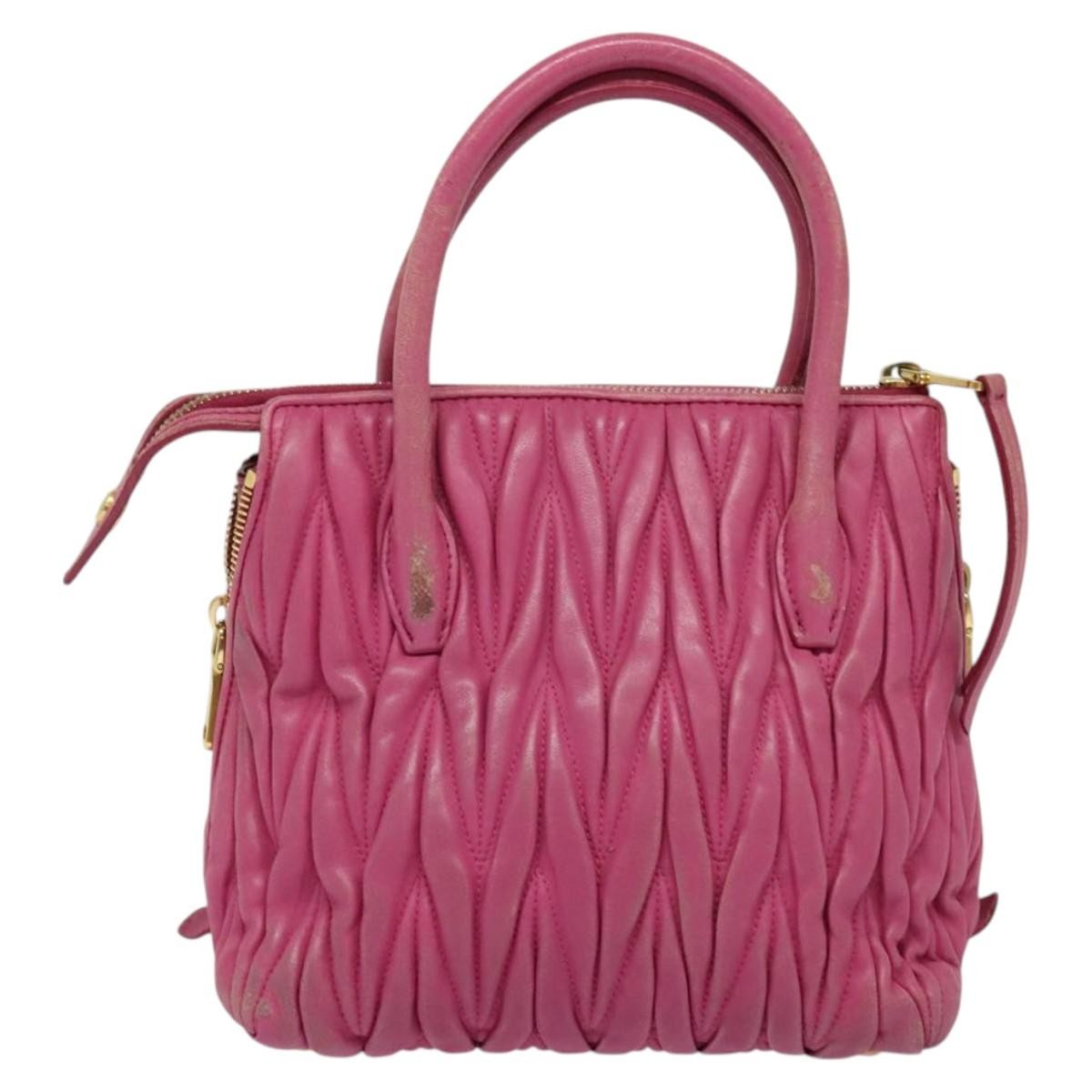 Miu Miu Matelasse Hand Bag Leather 2way Pink Gold Auth Miu Miu Matelasse Hand Bag Leather 2way Pink Gold Auth