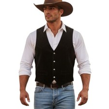 Vintage Western Frontier Suede Vest Black, Men's Size L
