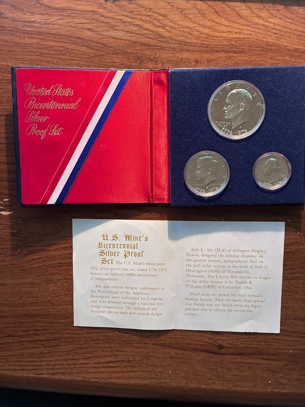 U.S. Mint 3-Coin Bicentennial Proof Set 1776-1976 40% Silver. Uncirculated