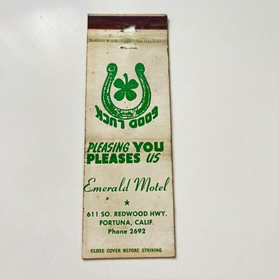 Emerald Motel 611 So Redwood Hwy Fortuna CA Vintage Matchbook Cover TMB92-4
