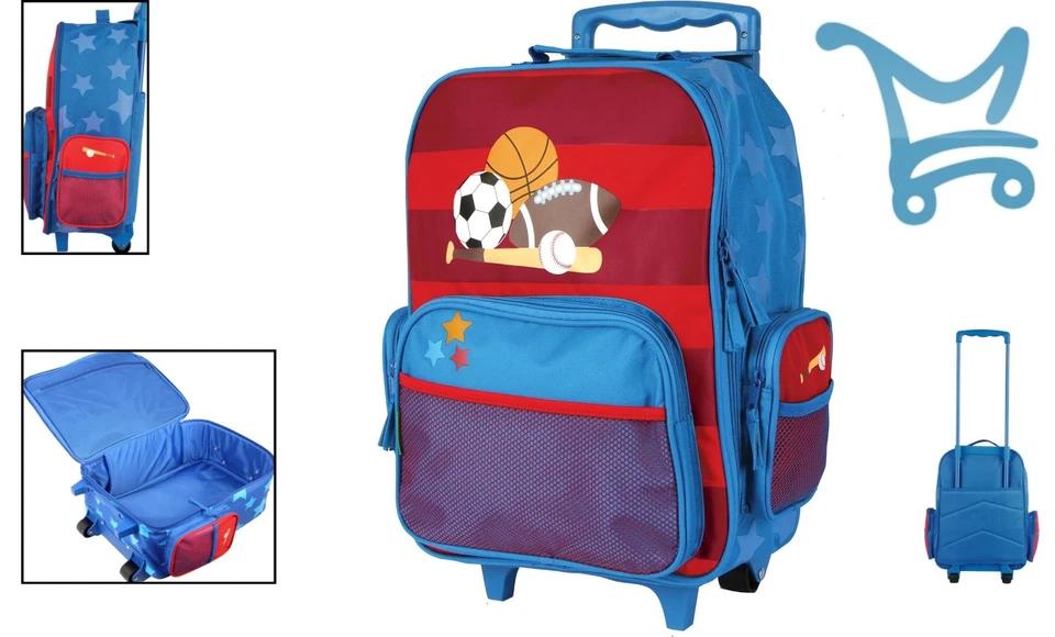 Equipaje de mano con ruedas para niños azul rojo tamaño divertido y duradero para niños Foto 2 de 4