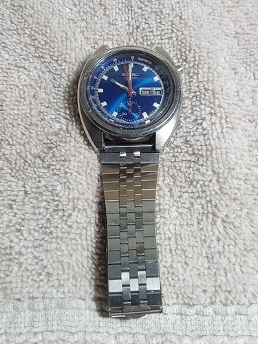 Vintage Seiko Chronograph Watch Blue Bruce Lee 6139 6015 Japan 1970s