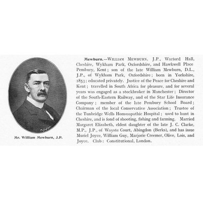 WILLIAM MEWBURN of Hawkwell Place, Pembury - antiker Druck 1904