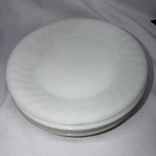Set of 5 Vintage Fire King Oven Ware Swirl  9" White Milk Glass Dinner Plates