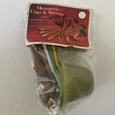 Vintage Hong Kong Measuring Cups and Spoons Set Green Red Yellow White