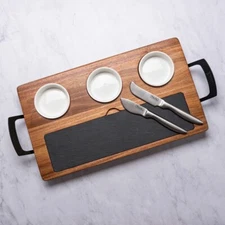 7-Piece Acacia Wood Slate Cheese Board Charcuterie Set