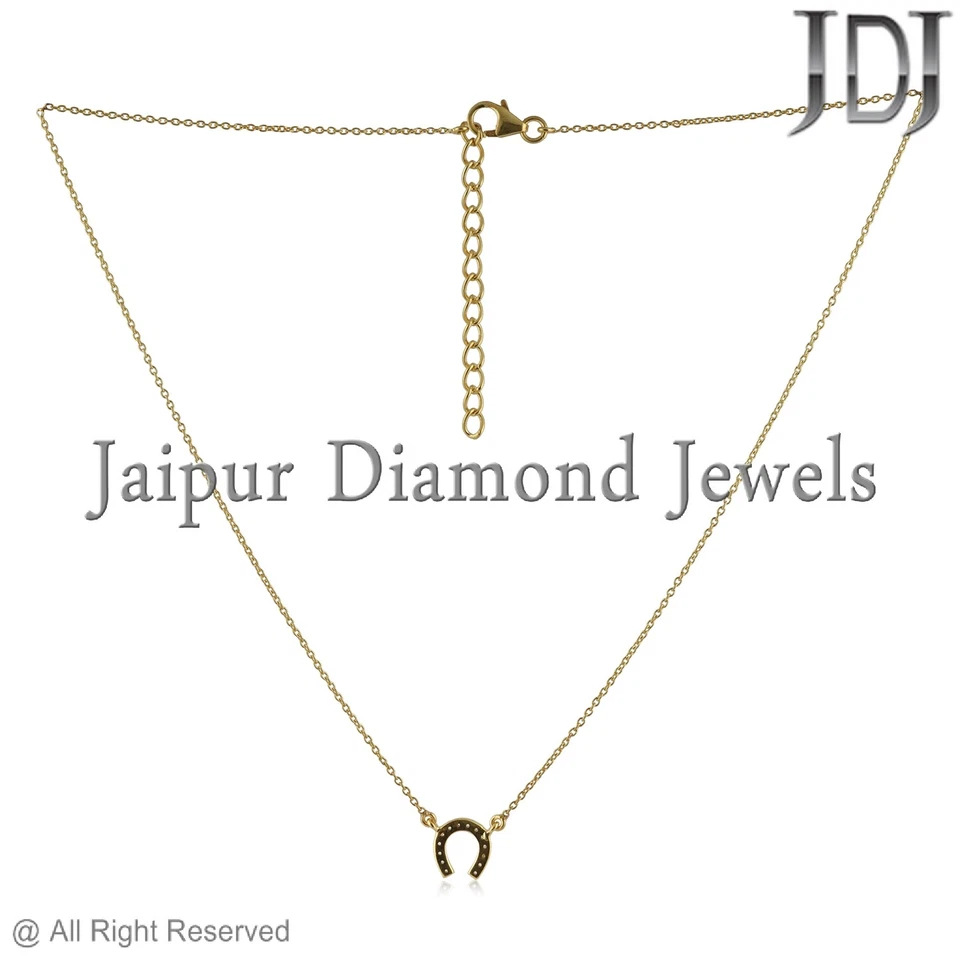 ZAPATO DE CABALLO Colgante Dije Collar Plata de Ley 925 Diamante Real Pavé Joyería Foto 3 de 4