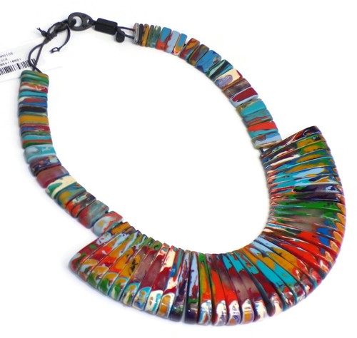 Sobral Gaia Tamoios Multicolored Marbled Beaded Statement Artist Made Necklace - Picture 7 of 7