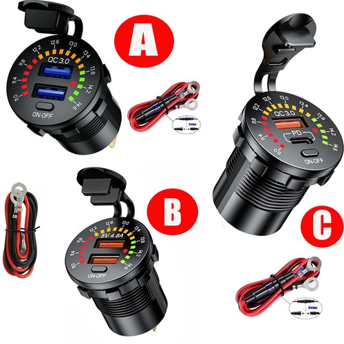 12V 24V Auto Steckdose Motorrad ATV Einbau mit Shalter Dual USB Ladegerät Buchse - Zdjęcie 4 z 21
