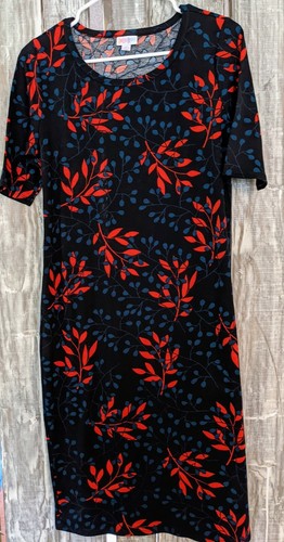 Bellissima Lularoe Julia nera con disegno foglia multicolore taglia media nuova senza etichette