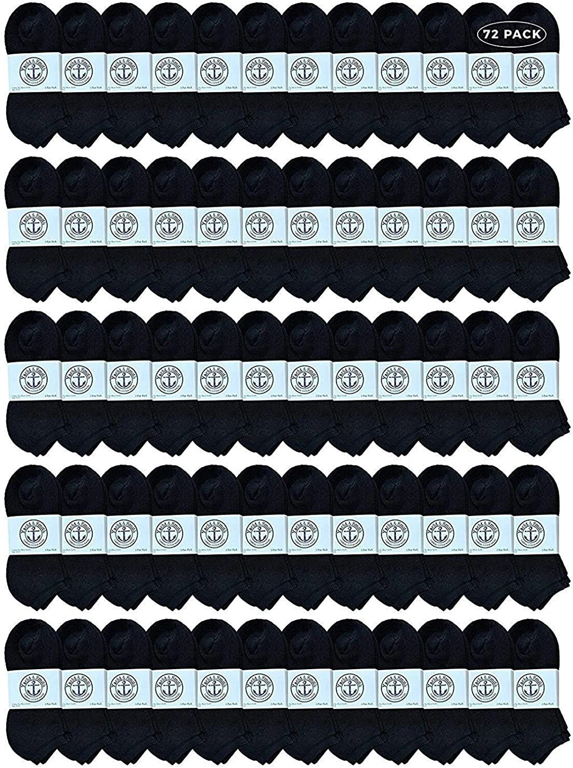 72PK Bulk Womens Ankle Socks Low Cut Ankle Socks Size 9-11 (Black)
