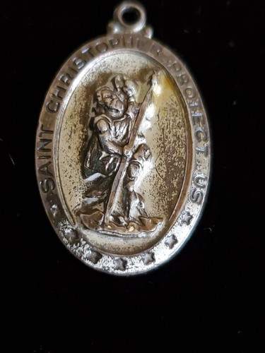 Vntg Schmuck katholische Medaille Theda Sterlingsilber Heiliger Christoph Beschütze uns - Bild 4 von 4