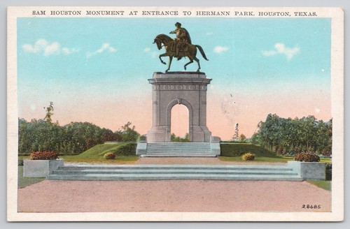 Postcard c1920 Houston Texas Sam Houston Monument Hermann Park