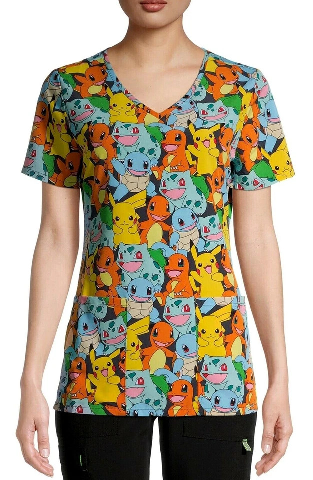 NWT Pokemon Pikachu Scrub Top Shirt Men Womens Sz XS S M L XL Plus 2XL 2X 3X 3XL - Image 2 of 4