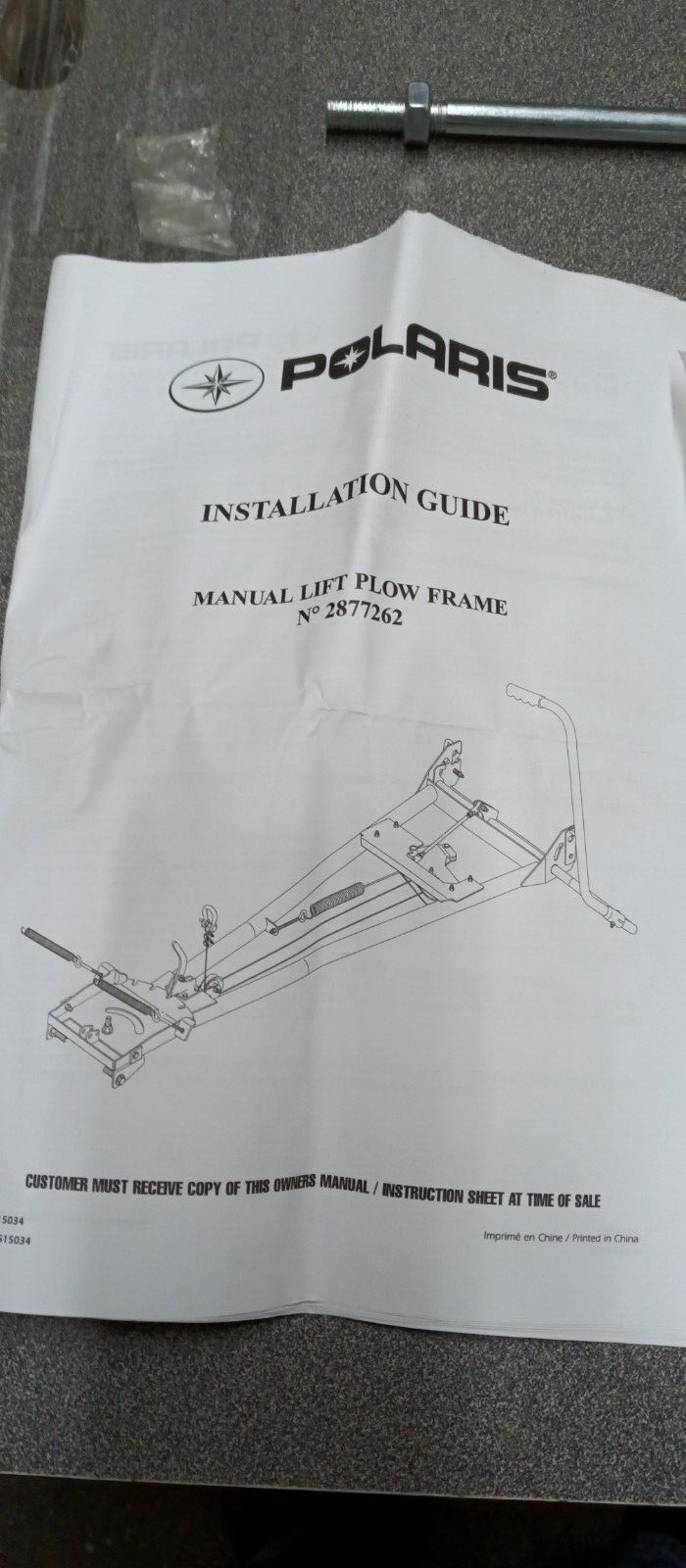 POLARIS ATV SNOW PLOW MANUAL LIFT KIT FACTORY OEM 2877262 eBay