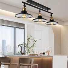 Industrial 3 Lights Linear Chandelier Vintage Kitchen Semi Flush Mount Lighting