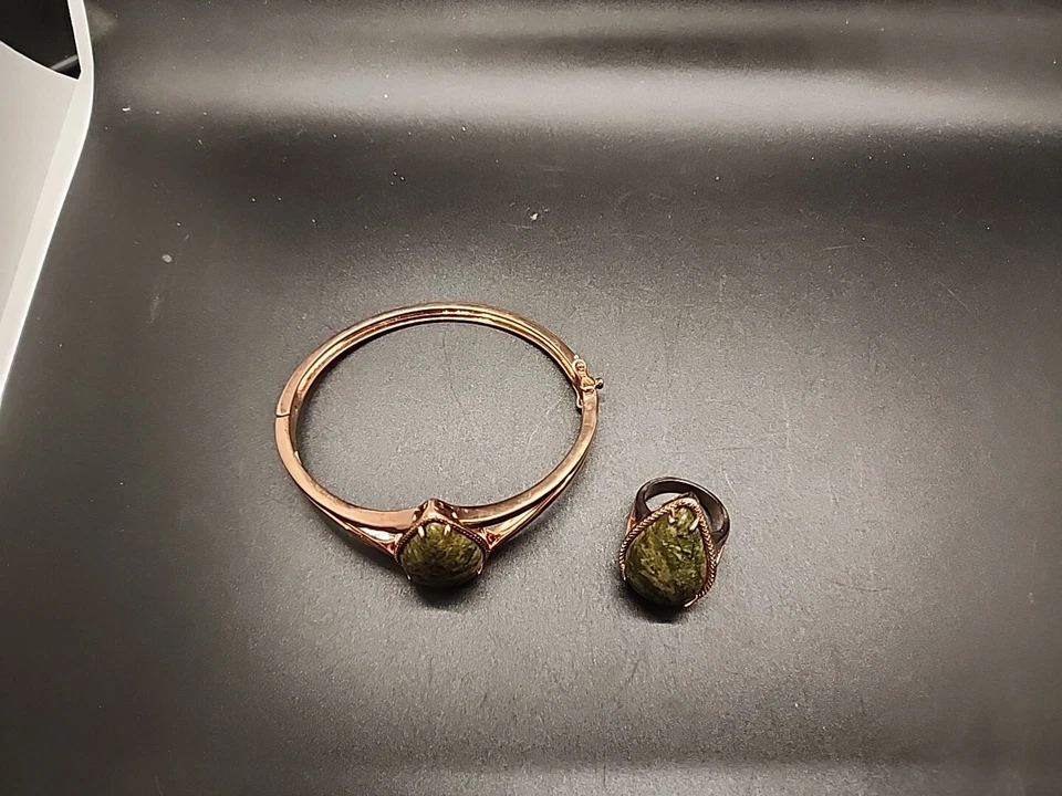 Brazalete y anillo Timna Unakite lágrima cobre bisagras tamaño 7,5, conjunto JTV Foto 2 de 4