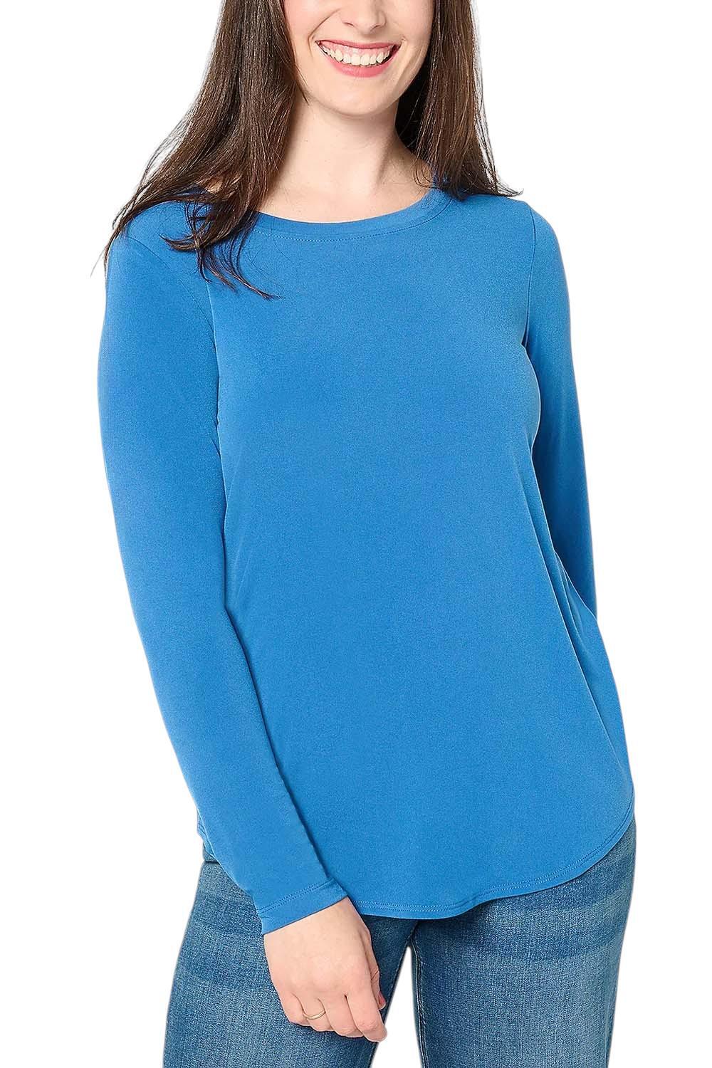 Женский топ Susan Graver Modern Essentials с длинным рукавом и круглым вырезом Slv синего цвета