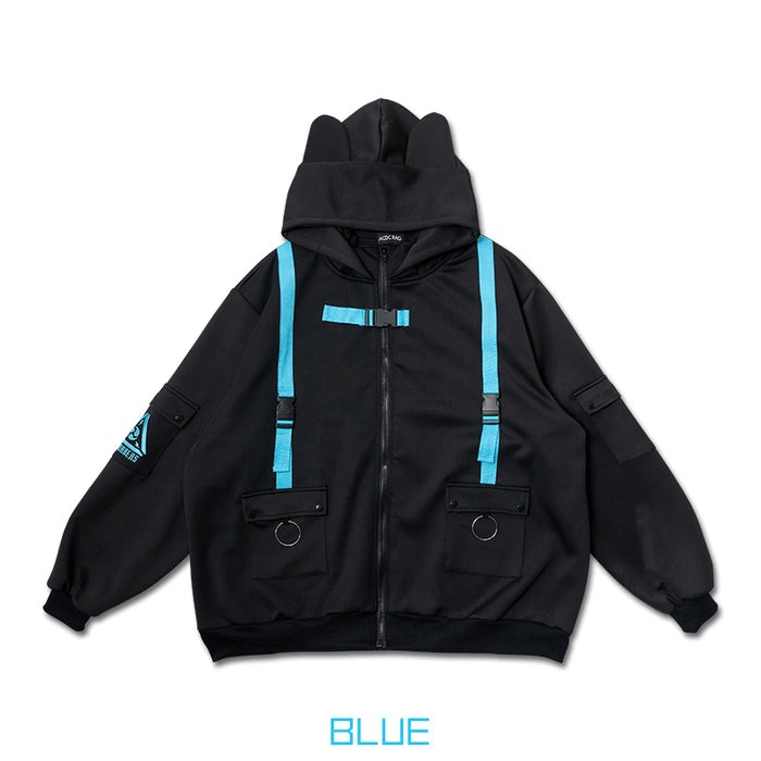 Cyberpunk Cat ears black & blue punk emo zip up hoodie Cyberpunk Cat ears black & blue punk emo zip up hoodie