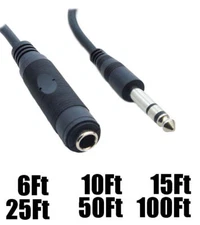 6-100FT 1/4" 6.35mm Stereo Male  Female Extension Audio Cable Dj Guitar Speaker