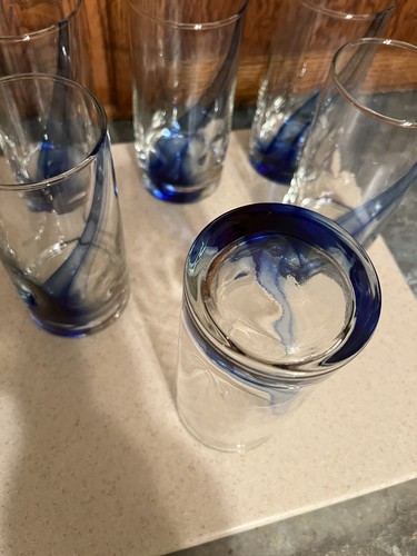 Set of 8 Libbey Blue Ribbon Swirl Impressions Tumbler Glasses 6" - Picture 9 of 9