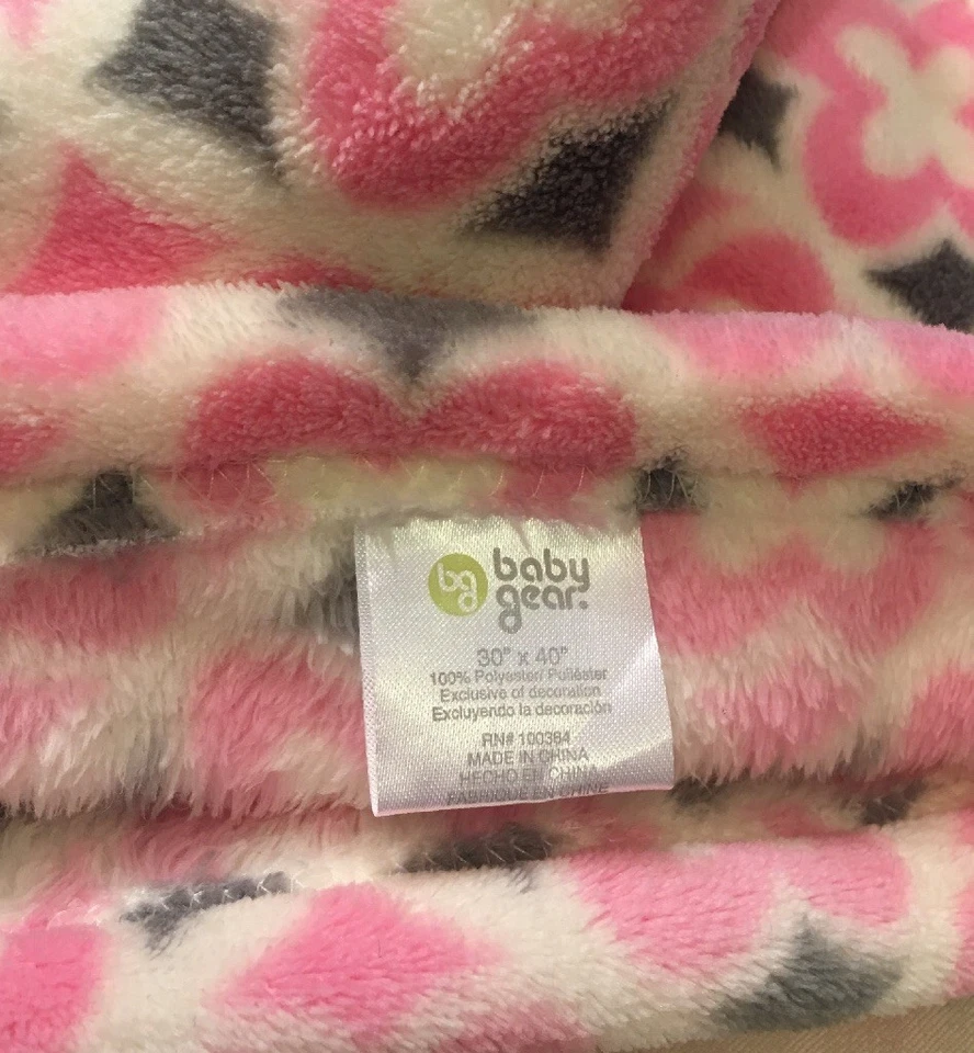 RARE Baby Gear Pink Gray Flowers Security Blanket Lovey Floral Geometric - Image 2 of 2