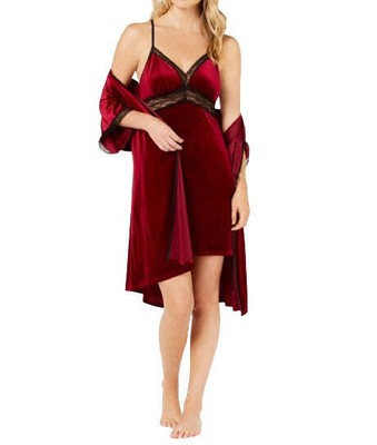 Linea Donatella Womens Sets To Go Velvet Wrap Robe Size:Small Color:Cramberry
