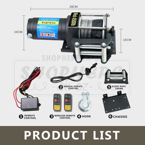 Electric Winch 12V 4500LBS (2041kg) Wireless Remote Synthetic Rope ATV Boat Car - Picture 12 of 12