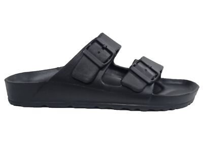 Mens Black EVA Double Buckle Slip On Sliders Sandals Mules Summer Shoes  Size UK UK