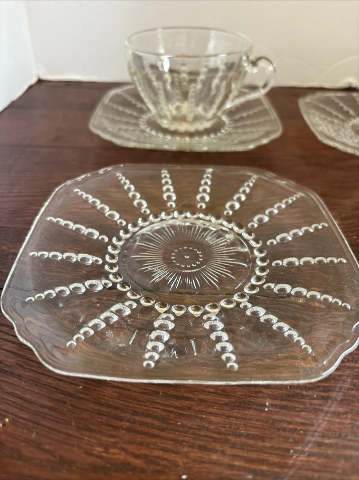 复古联邦玻璃茶杯、碟子和沙漠板哥伦比亚 20 世纪 40 年代大萧条 2 — 第 3/4 张图片