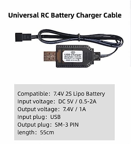 Cargador USB Universal Para Baterías Lipo 7.4V Con Conector SM-3P – 2 Unidades, Indicador LED De Carga, Compatible Con Coches RC, Drones Y Barcos