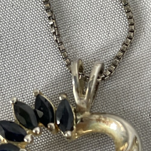 Sterling Silver Heart Pendant Necklace w/ Sapphire Blue Stones & 18” Italy Chain - Picture 12 of 16