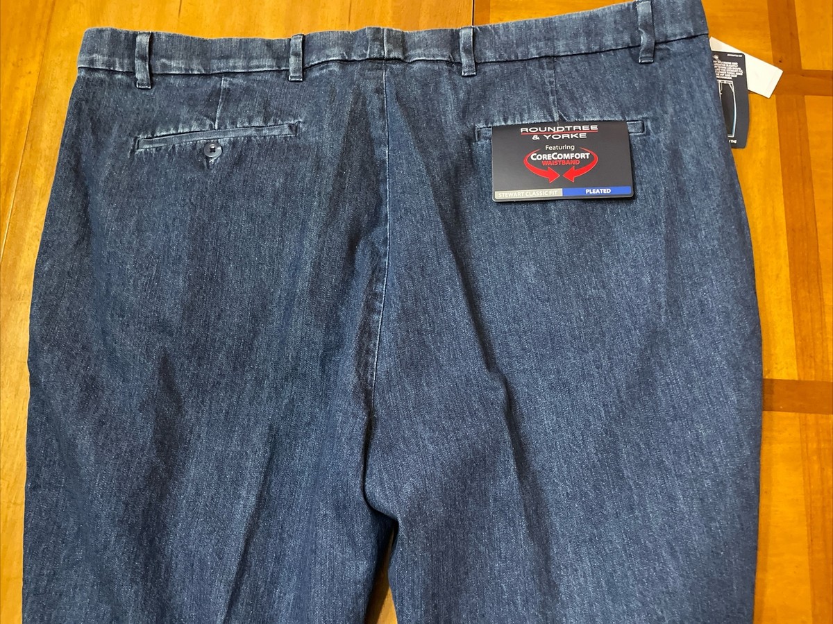 Roundtree Yorke Pleated Front Jeans Mens 44x32 Stewart Classic Fit Cuffs  NWT