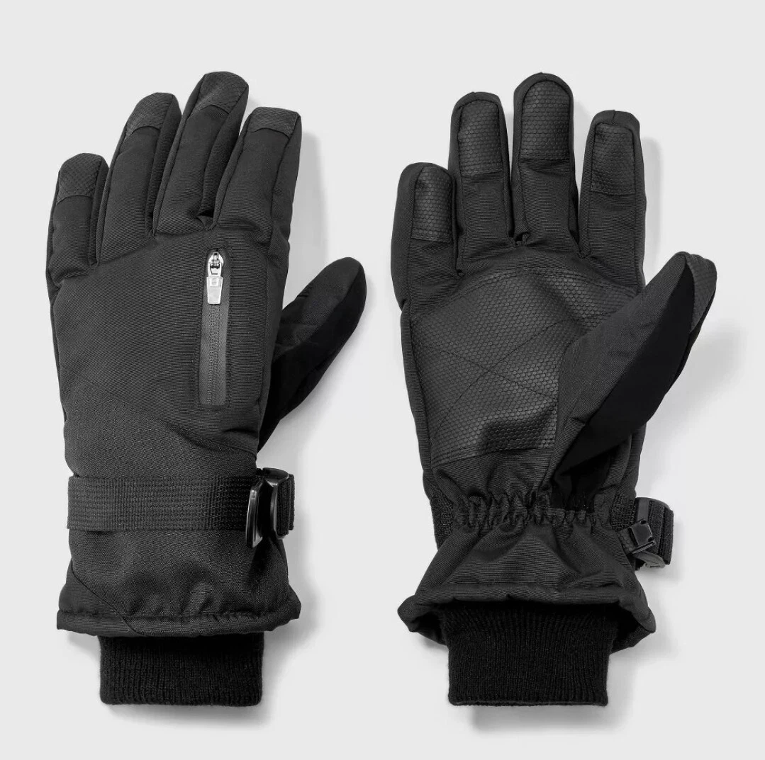 🐻 Men's Zip Pocket Repstop Ski Glove adjustable straps Goodfellow Black S/M