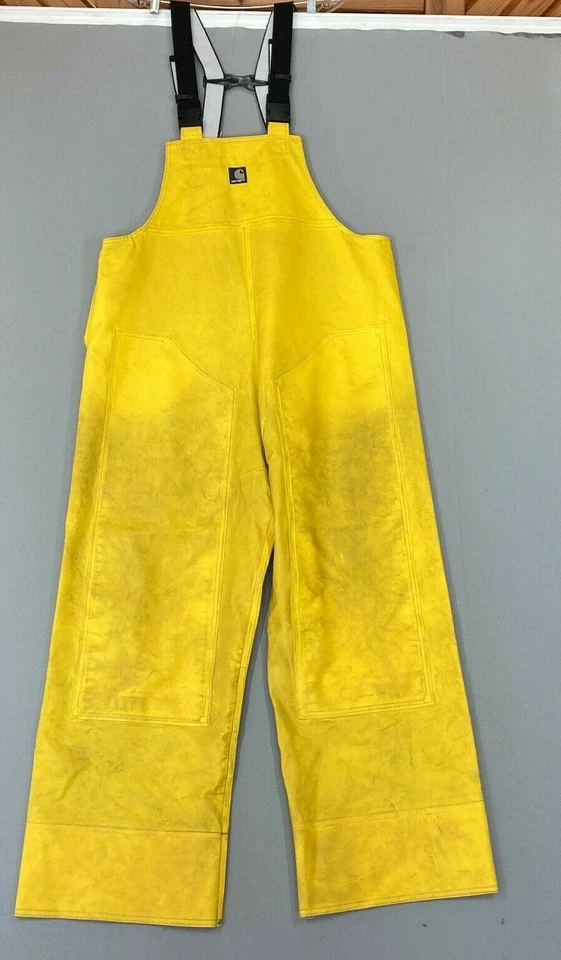 Carhartt Waterproof Overalls Jacket Set Mens Medium Tall R39YLW Fishing Work  - Image 2 of 4