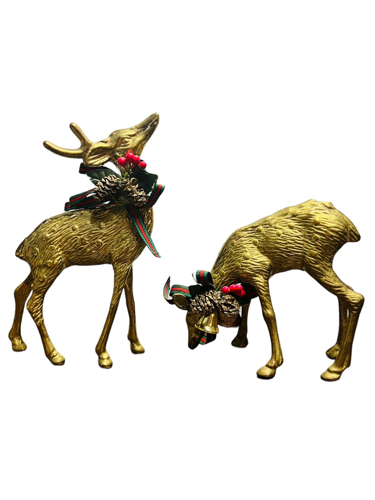 Vintage Brass Deer Pair Buck Doe Christmas Reindeer MCM Decor Figurines