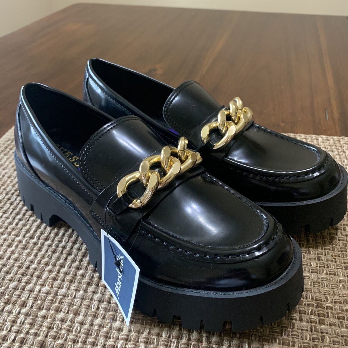 Guess Women's 1.5-Inch Platform Heel Chain Loafers Black Guess Women's 1.5-Inch Platform Heel Chain Loafers Black