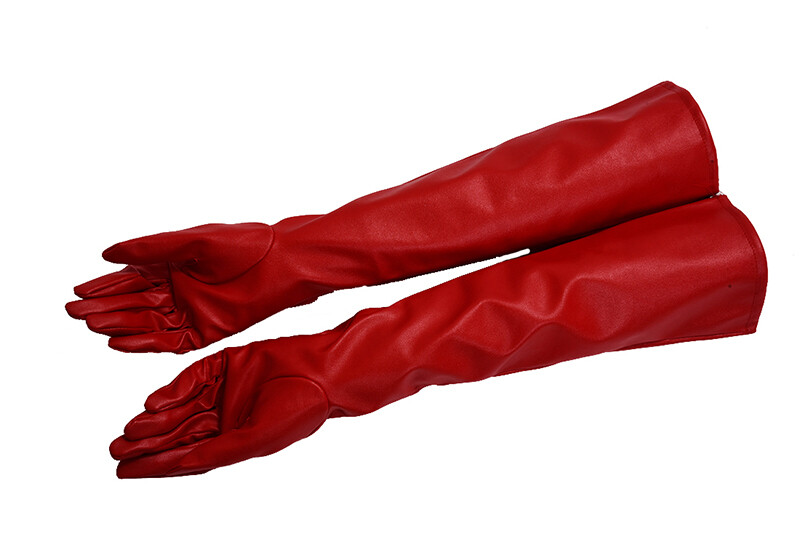 Pair of Stylish Red Solid Color PU Leather Long Gloves For Women