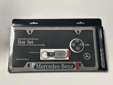 Genuine Mercedes Benz 3 Piece Gift Set Plate Frame Valve Stem Caps Key Chain NEW