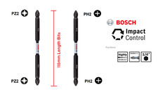 Bosch PZ2 & PH2 Double Ended 110mm Screwdriver Impact Control Torsion Bits