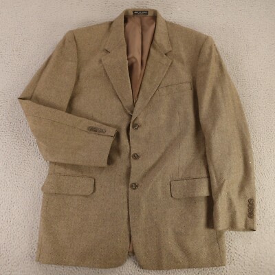 VINTAGE Tweed Jacket M MT Brown Birdseye 100% Wool Pantex Italy Blazer 43L