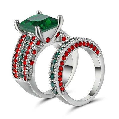 Size 6 Green Emerald Gem Engagement Ring 10KT White Gold Filled Wedding Band Size 6 Green Emerald Gem Engagement Ring 10KT White Gold Filled Wedding Band
