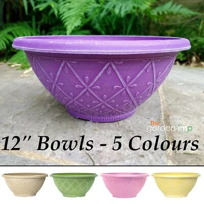 Plastic Round Garden Plant Bowl Flower Planter Coloured Decorative 30cm Low Pot