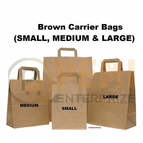 KRAFT SOS BROWN CARRIER BAGS WITH FLAT HANDLES DELI PARTY BAGS FAST