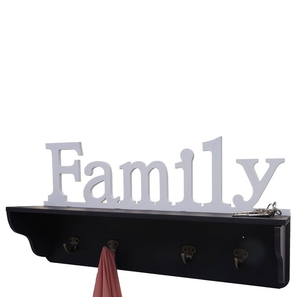 Wandgarderobe MCW-D41 Family, Garderobe Regal, 4 Haken Massiv, Schwarz/Weiß-image
