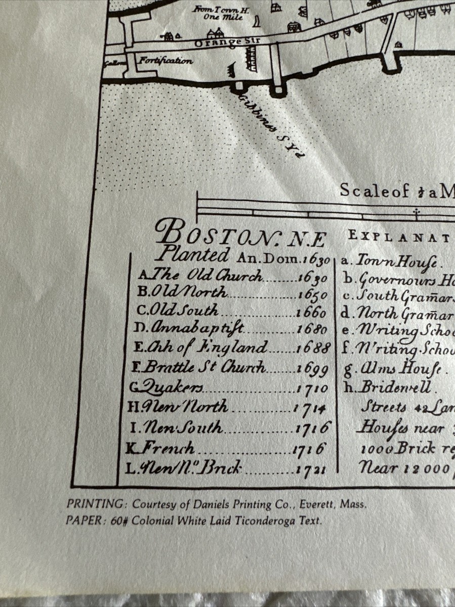 額装品　リプロダクション　1722年　J. ボナー　「ボストン都市図」 Vintage Map The Town of Boston Mass 1722 Captain John Bonner